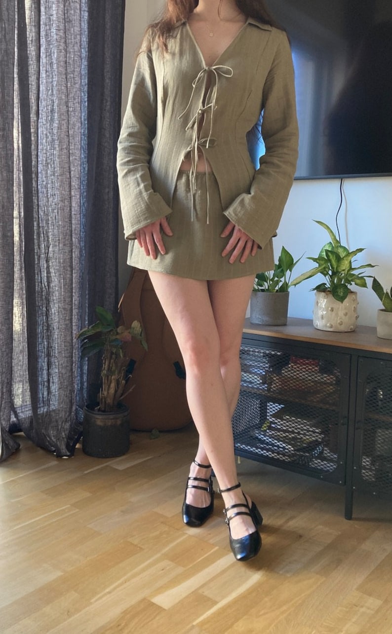 The "Clover" Set | V-neck Front Ties Top and Low Rise Mini Skirt PDF pattern | pdf printable sewing pattern