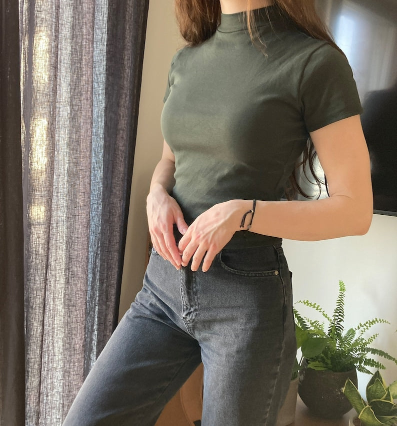 The "Oak" Tee | Stretchy mock neck T-shirt PDF pattern | pdf printable sewing pattern