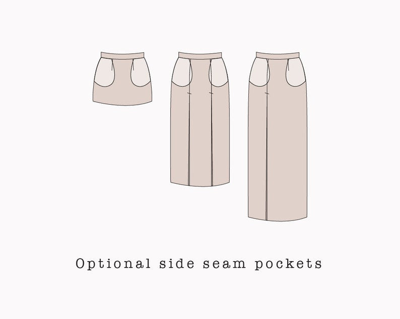 Straight skirt with slit PDF sewing pattern | Mini Midi Maxi skirt printable pdf
