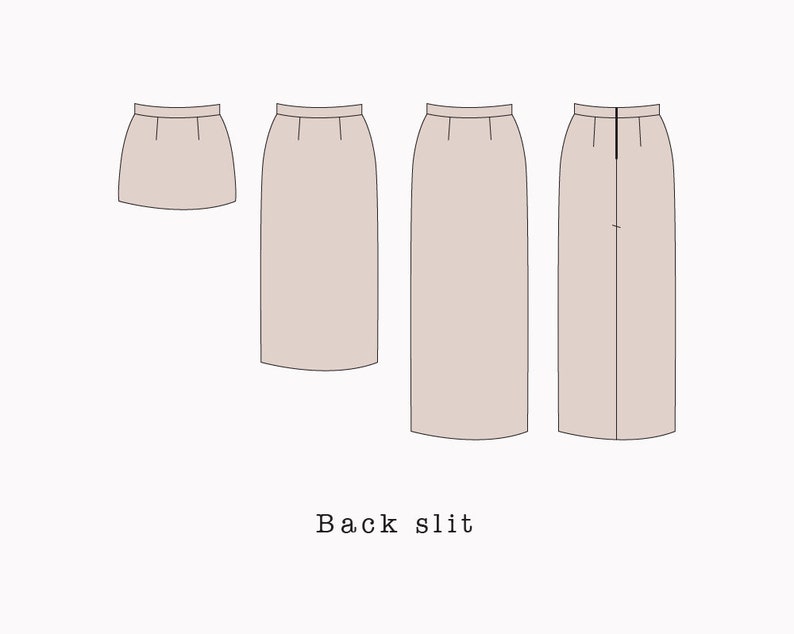 Straight skirt with slit PDF sewing pattern | Mini Midi Maxi skirt printable pdf