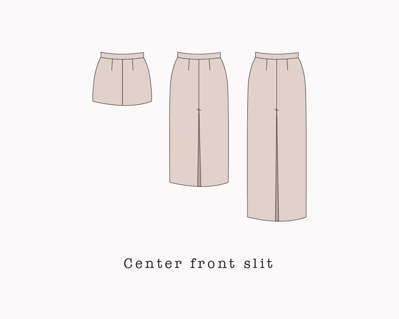Straight skirt with slit PDF sewing pattern | Mini Midi Maxi skirt printable pdf