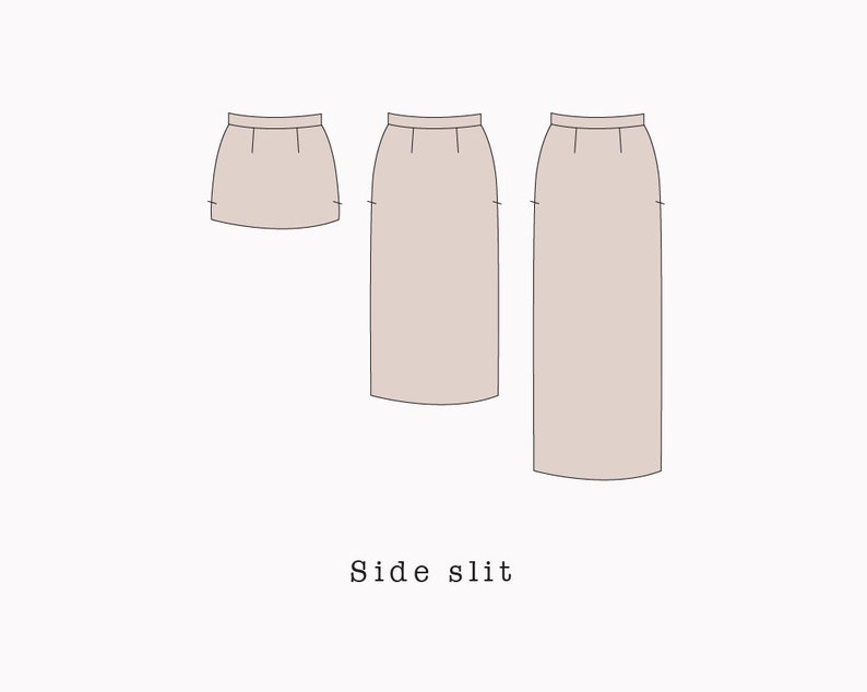 Straight skirt with slit PDF sewing pattern | Mini Midi Maxi skirt printable pdf