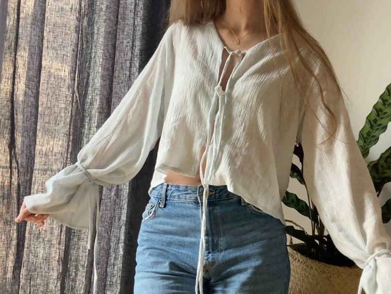 V - neck blouse with tie sleeves PDF pattern | pdf printable sewing pattern