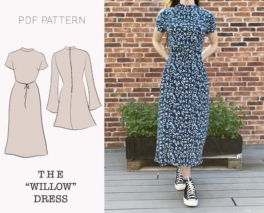The "Willow" Dress | Mock neck dress with flare sleeves PDF pattern | pdf printable sewing pattern