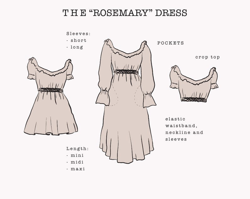 The "Rosemary" Dress | Gathered dress with pockets PDF pattern | pdf printable sewing pattern
