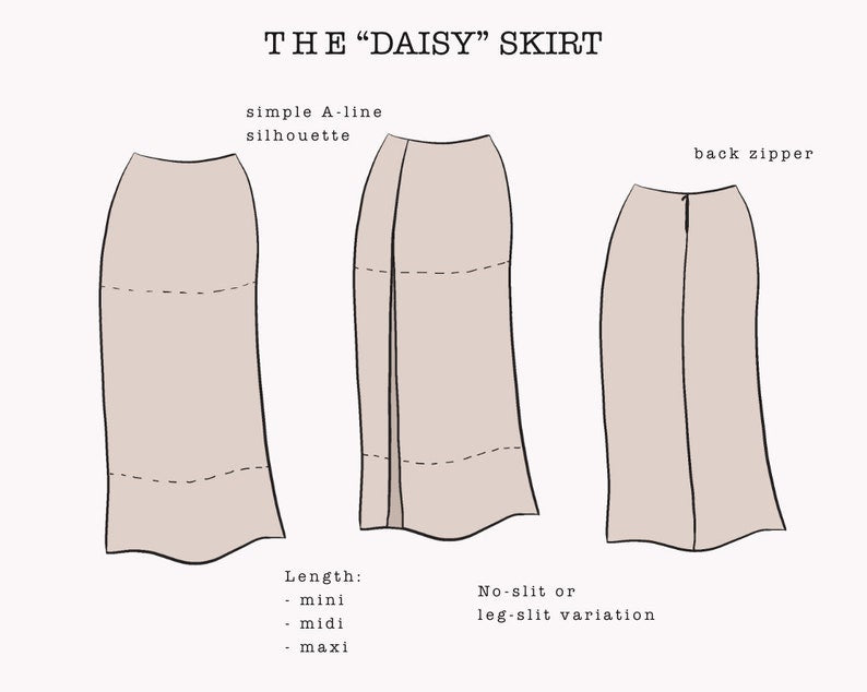The "Daisy" Skirt | A-line skirt with a slit PDF pattern | pdf printable sewing pattern