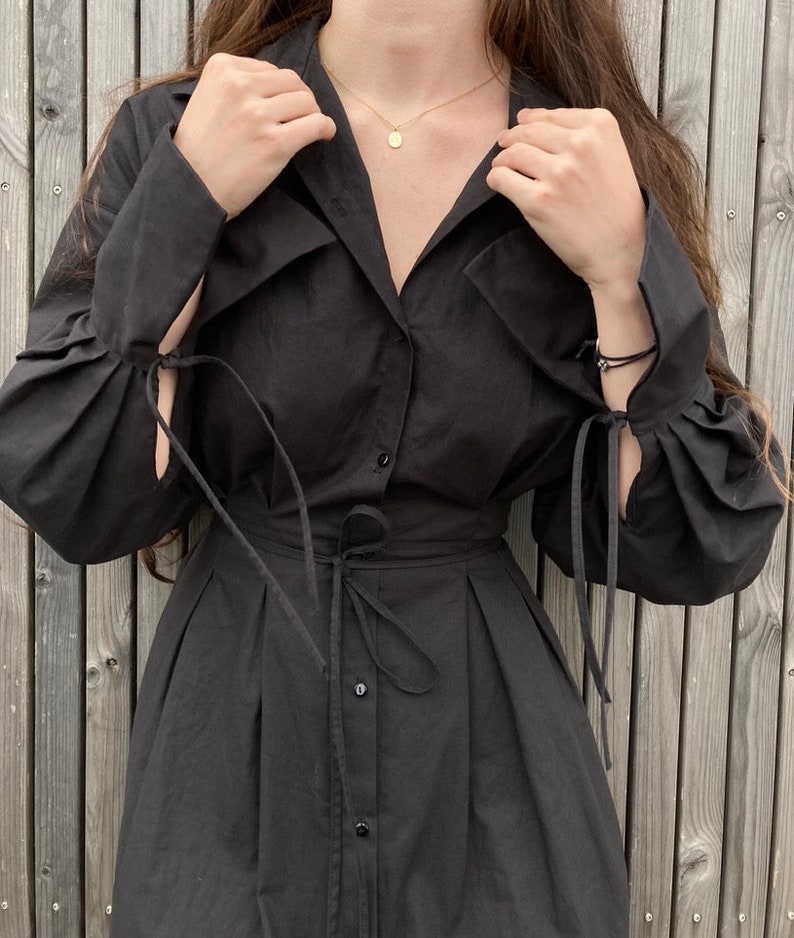 The "Olive" Dress and Shirt | Button up dress with tied sleeves and pockets PDF pattern | pdf printable sewing pattern