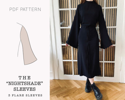 The "Nightshade" dress sleeve extension | Long flare sleeves PDF sewing pattern