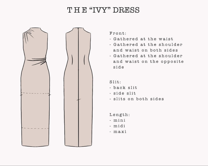 The "Ivy" Dress | Draped High neck Sleeveless Dress | PDF sewing pattern