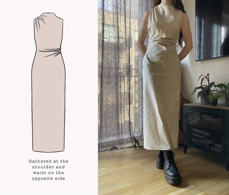 The "Ivy" Dress | Draped High neck Sleeveless Dress | PDF sewing pattern