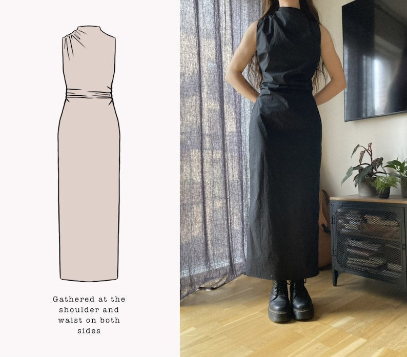 The "Ivy" Dress | Draped High neck Sleeveless Dress | PDF sewing pattern