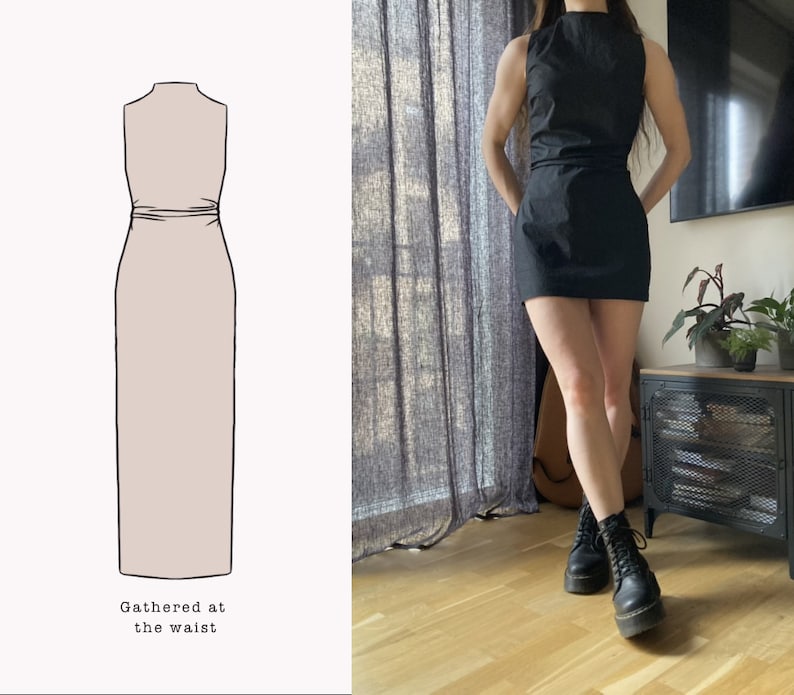 The "Ivy" Dress | Draped High neck Sleeveless Dress | PDF sewing pattern