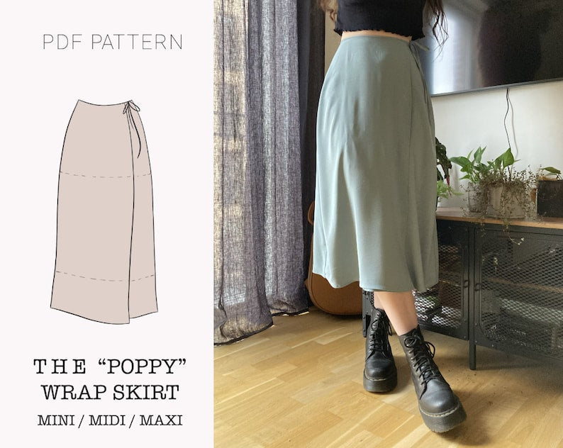 The "Poppy" Skirt | A-line wrap skirt PDF pattern | pdf printable sewing pattern