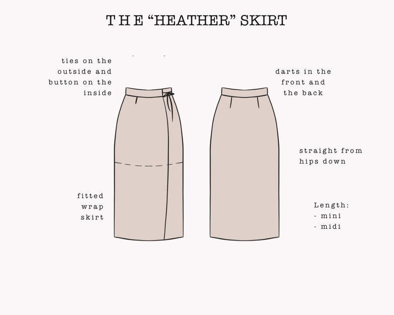 The "Heather" Skirt | Straight wrap skirt PDF pattern | pdf printable sewing pattern