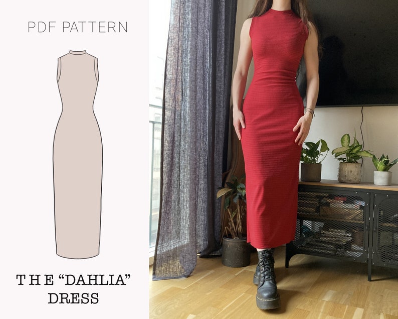 The "Dahlia" Dress | Stretchy sleeveless bodycon dress PDF pattern | pdf printable sewing pattern