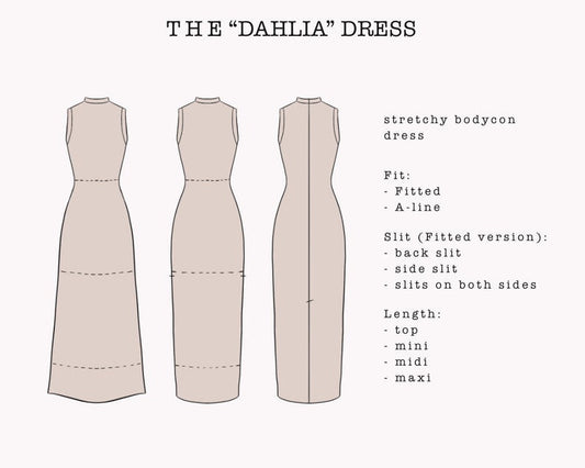 The "Dahlia" Dress | Stretchy sleeveless bodycon dress PDF pattern | pdf printable sewing pattern