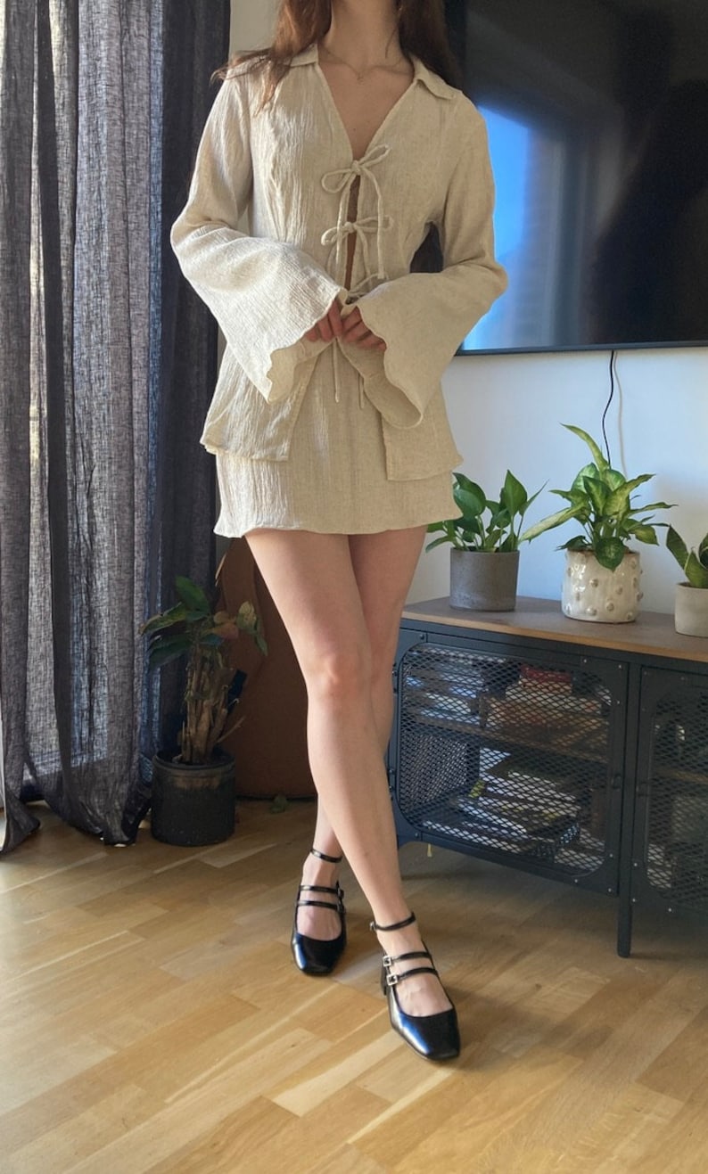 The "Clover" Set | V-neck Front Ties Top and Low Rise Mini Skirt PDF pattern | pdf printable sewing pattern