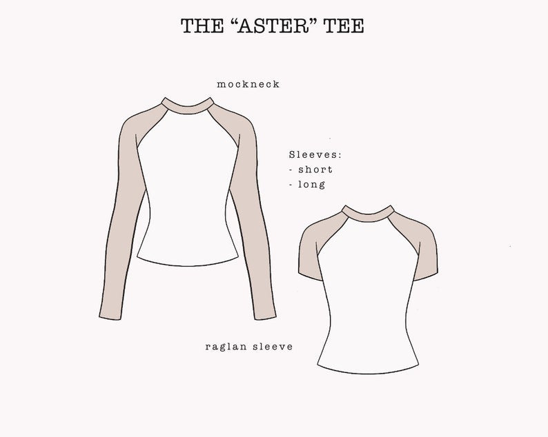 The "Aster" Tee | Stretchy raglan sleeve T-shirt PDF pattern | pdf printable sewing pattern