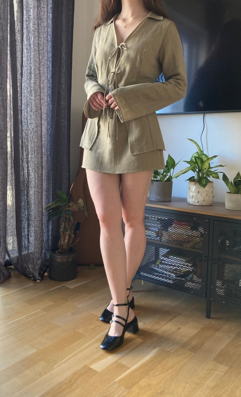 The "Clover" Set | V-neck Front Ties Top and Low Rise Mini Skirt PDF pattern | pdf printable sewing pattern