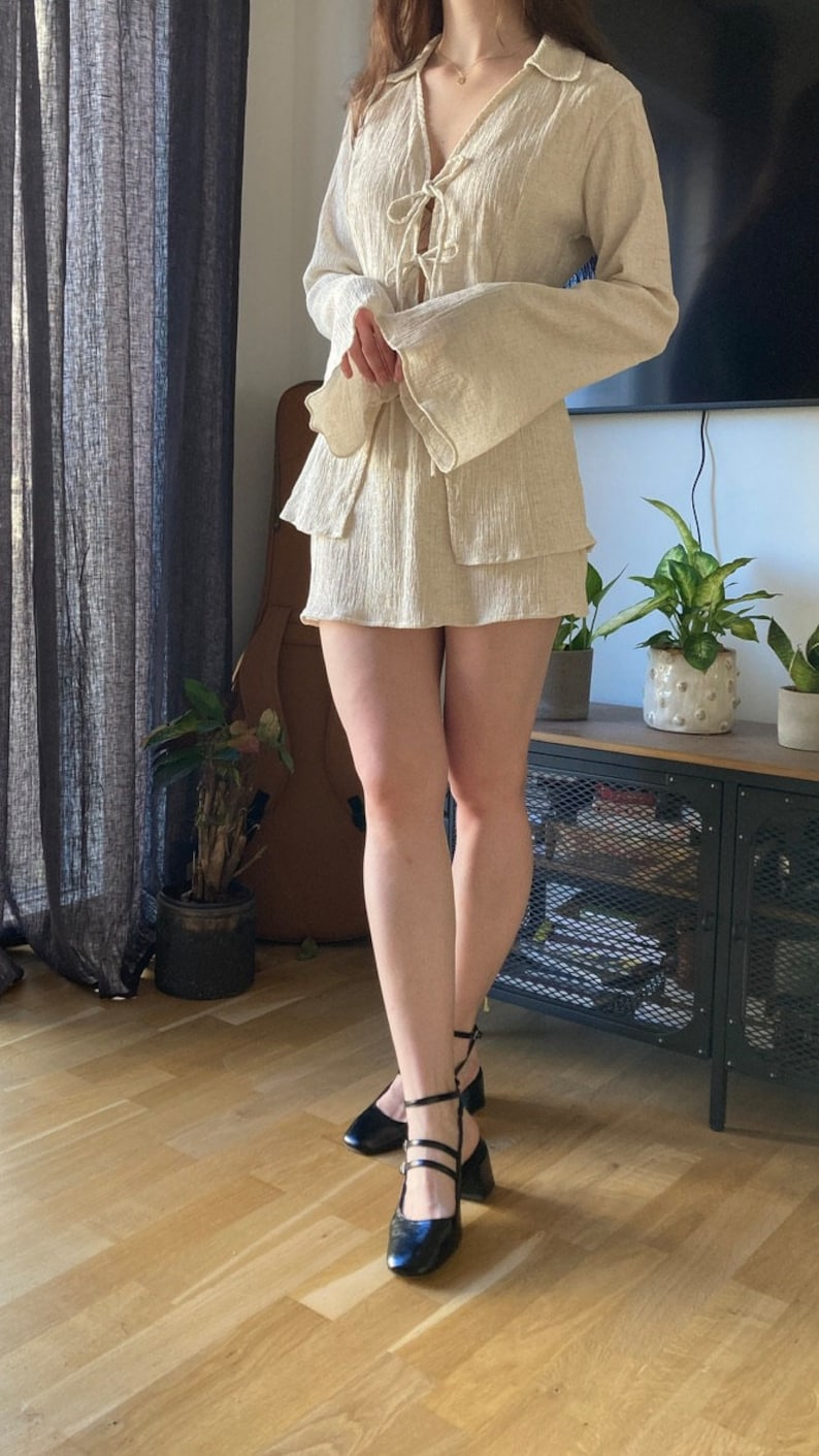 The "Clover" Set | V-neck Front Ties Top and Low Rise Mini Skirt PDF pattern | pdf printable sewing pattern