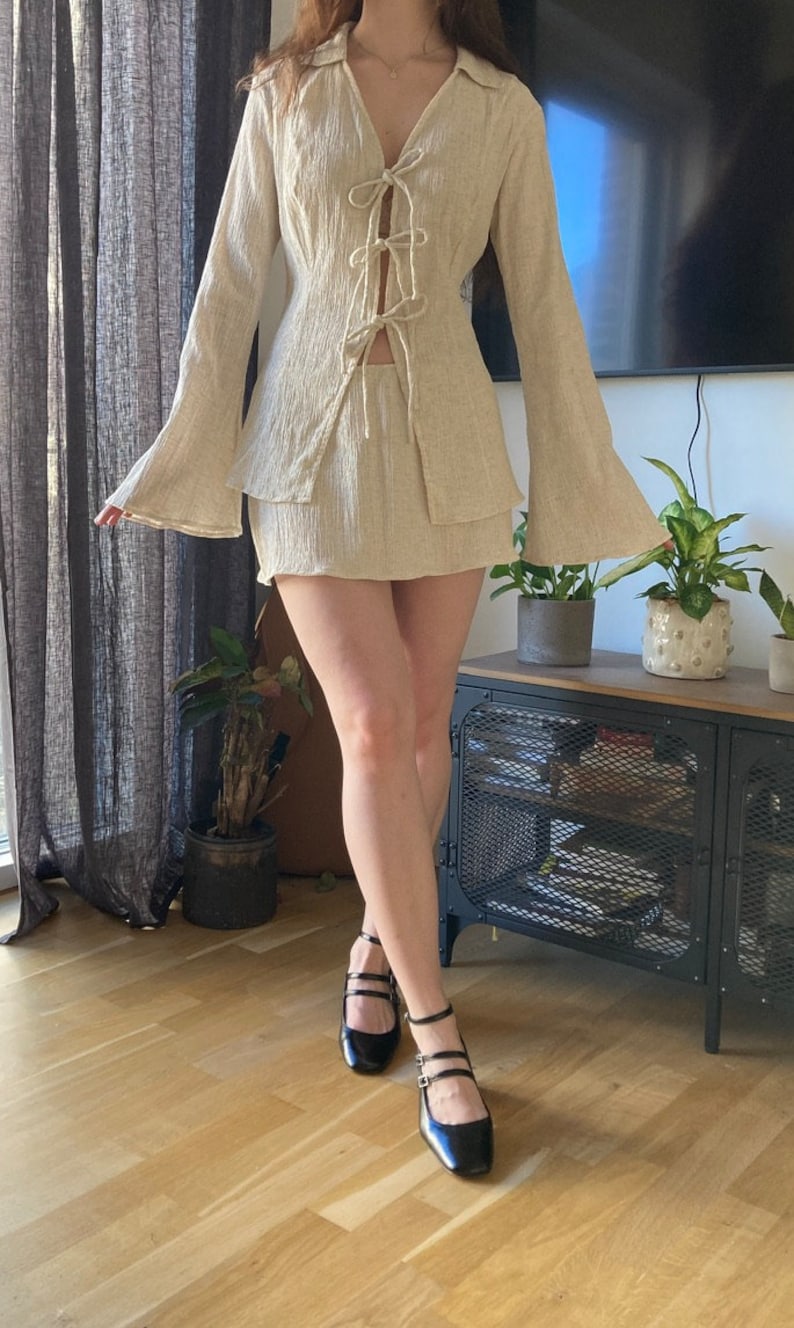 The "Clover" Set | V-neck Front Ties Top and Low Rise Mini Skirt PDF pattern | pdf printable sewing pattern