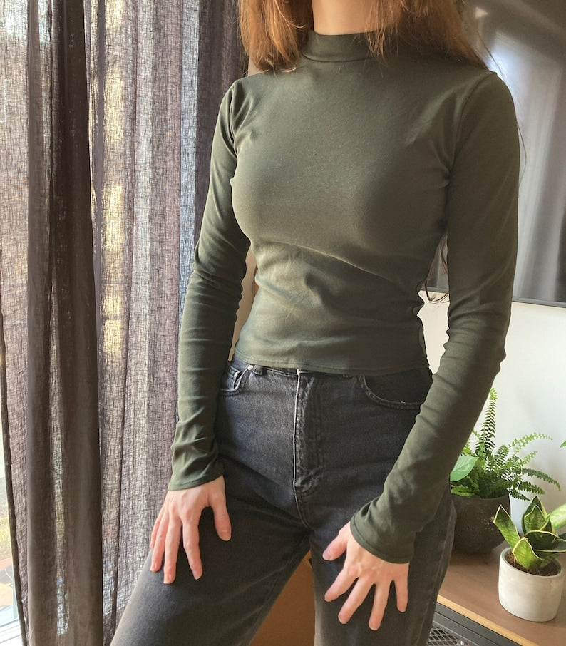 The "Oak" Tee | Stretchy mock neck T-shirt PDF pattern | pdf printable sewing pattern