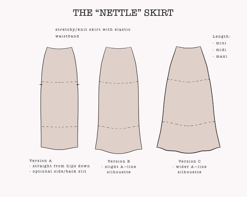 The "Nettle" Skirt | Simple stretchy skirt PDF pattern | pdf printable sewing pattern