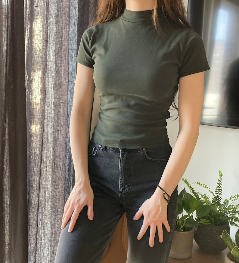 The "Oak" Tee | Stretchy mock neck T-shirt PDF pattern | pdf printable sewing pattern