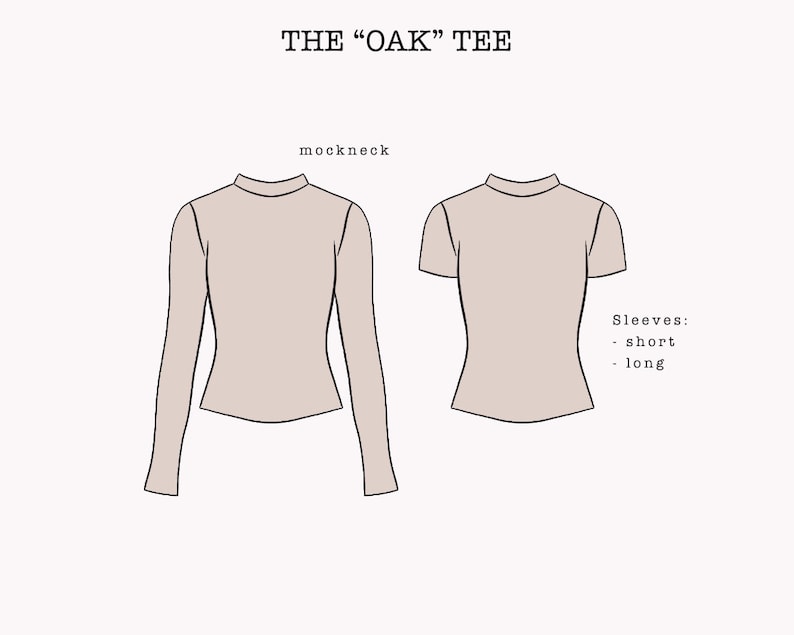 The "Oak" Tee | Stretchy mock neck T-shirt PDF pattern | pdf printable sewing pattern