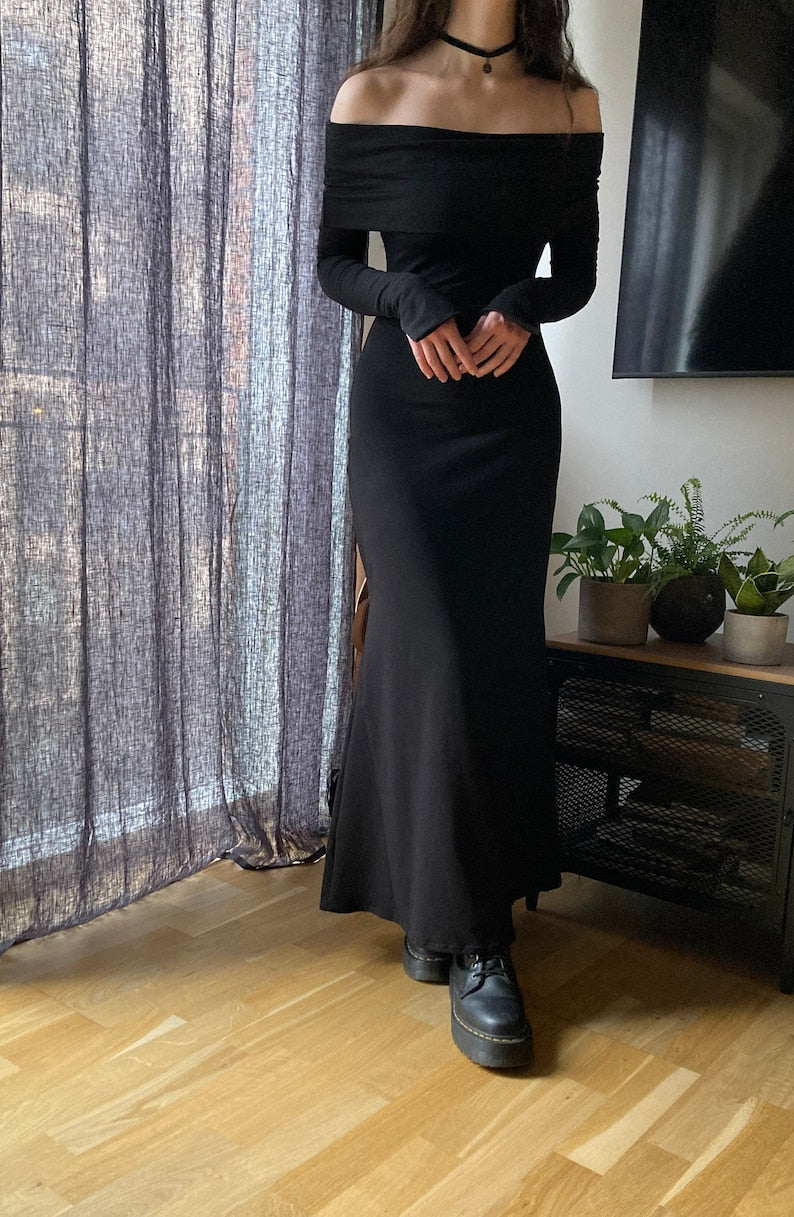 The "Belladonna" Dress | Stretchy off shoulder maxi bodycon dress PDF pattern | pdf printable sewing pattern