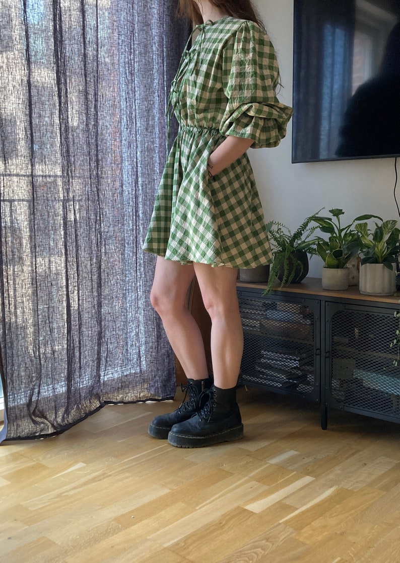 The "Rowan" Dress | Front Ties Gathered Puffy sleeve dress PDF pattern | pdf printable sewing pattern