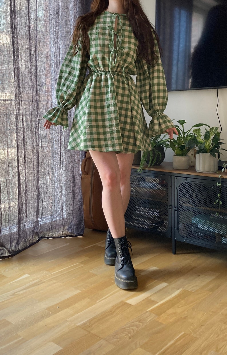 The "Rowan" Dress | Front Ties Gathered Puffy sleeve dress PDF pattern | pdf printable sewing pattern