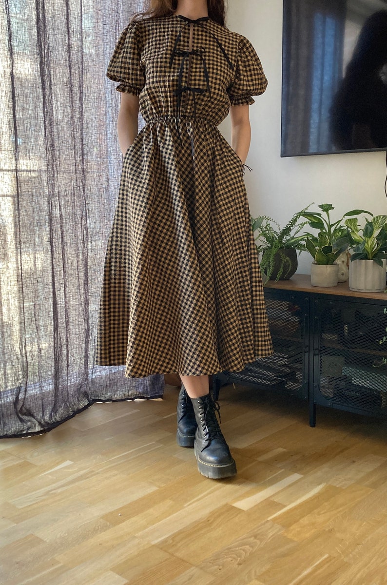The "Rowan" Dress | Front Ties Gathered Puffy sleeve dress PDF pattern | pdf printable sewing pattern