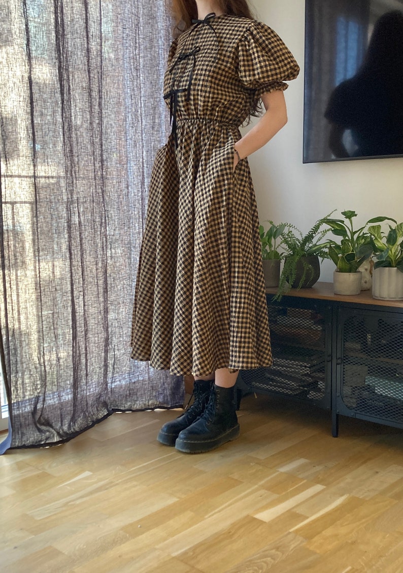 The "Rowan" Dress | Front Ties Gathered Puffy sleeve dress PDF pattern | pdf printable sewing pattern
