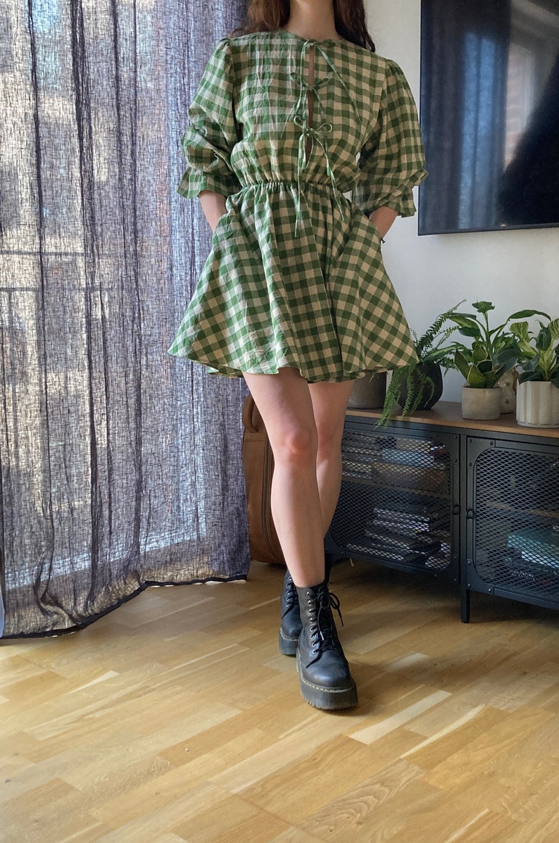 The "Rowan" Dress | Front Ties Gathered Puffy sleeve dress PDF pattern | pdf printable sewing pattern