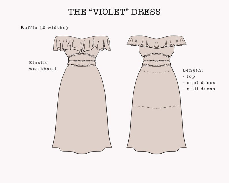 The "Violet" Dress | Gathered Flowy ruffle dress PDF pattern | pdf printable sewing pattern