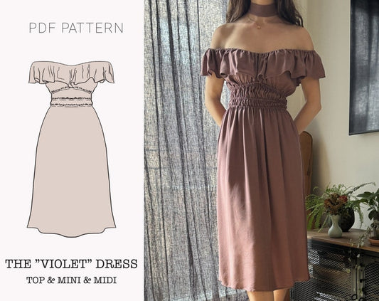 The "Violet" Dress | Gathered Flowy ruffle dress PDF pattern | pdf printable sewing pattern