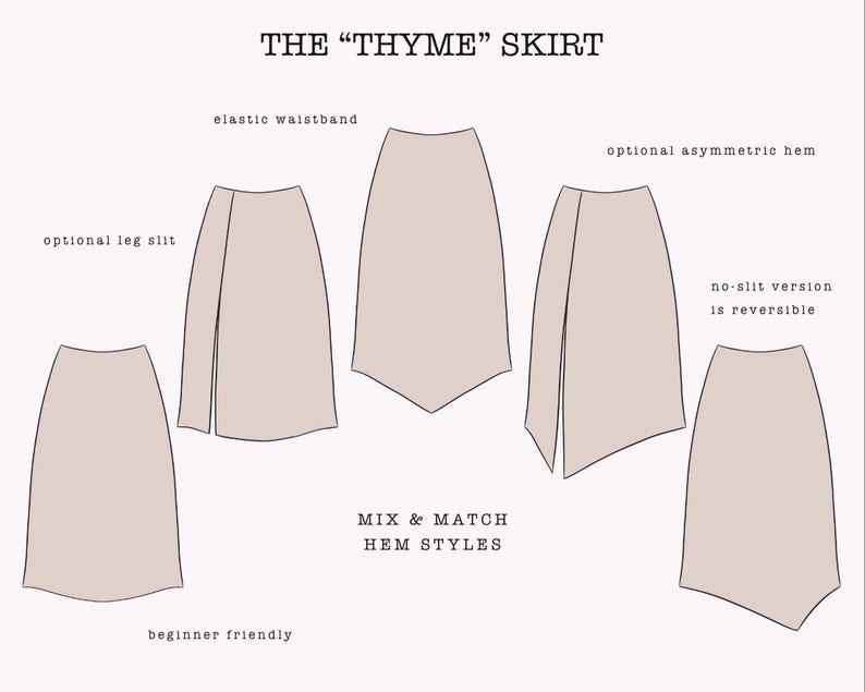 The "Thyme" Skirt | Asymmetric midi skirt PDF sewing pattern | beginner friendly