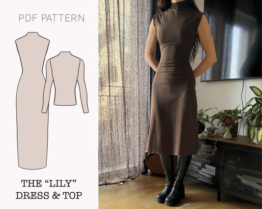 The "Lily" Dress | Stretchy bodycon dress and top with optional sleeves PDF pattern | pdf printable sewing pattern