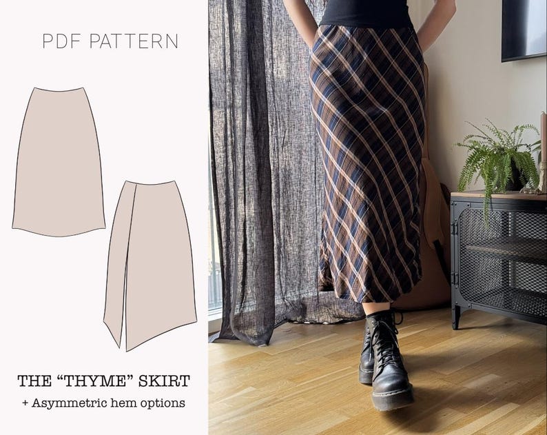 The "Thyme" Skirt | Asymmetric midi skirt PDF sewing pattern | beginner friendly